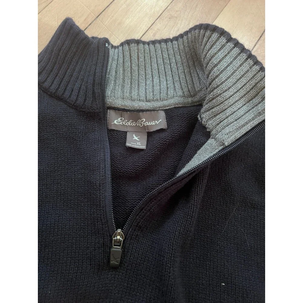 Men’s Eddie Bauer  1/4 Zip Pullover Sweater Navy Gray XL Preppy Outdoor Casual